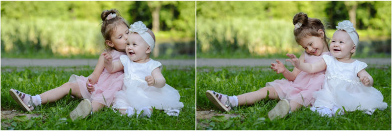 chrzest Wrocław fotografia chrzest Wrocłąw mała dziewczynka siedi na trwaie w parku